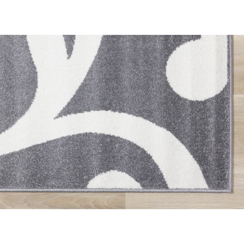Covington Collection - Grey/Cream Damask Swirl Rug
