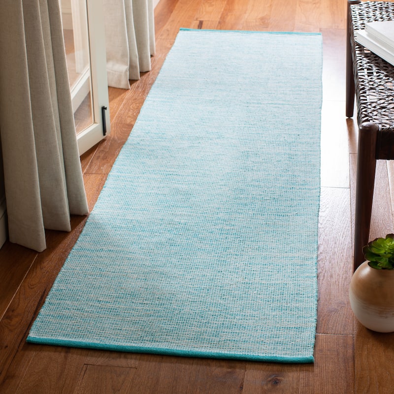 SAFAVIEH Flatweave Montauk Dairi Casual Cotton Rug - 2'3" x 8' Runner - Aqua/Blue