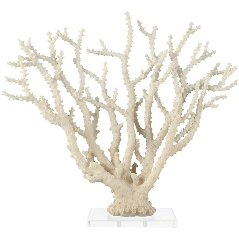 Cream Polystone Coral Decorative Sculpture with Clear Acrylic Base - Cream - 26"W, 23"H