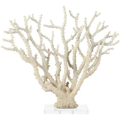 Cream Polystone Coral Decorative Sculpture with Clear Acrylic Base