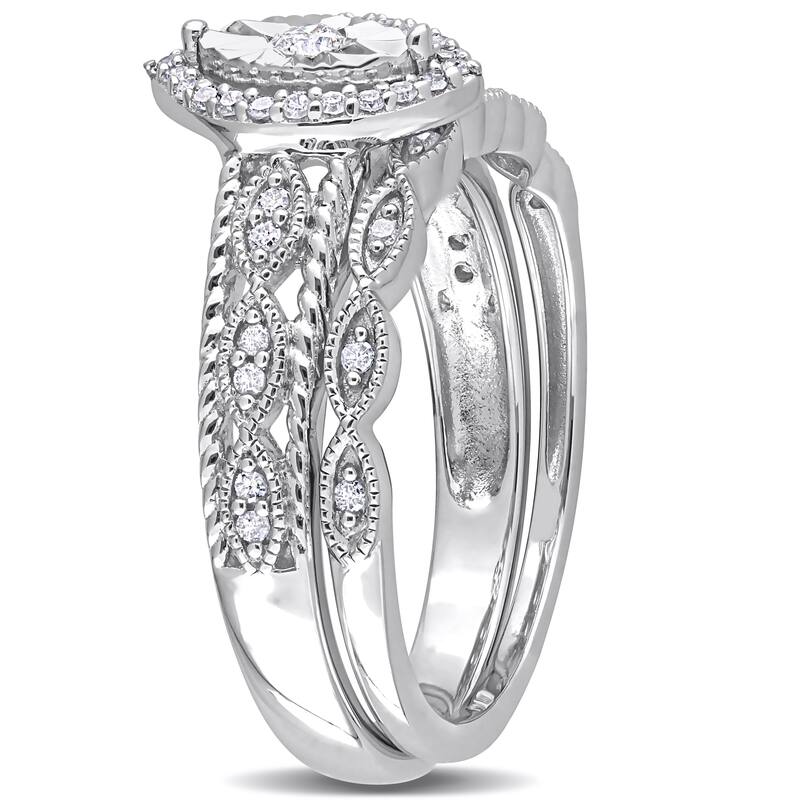 Miadora 1/5ct TDW Diamond Pear Halo Bridal Ring Set in Sterling Silver