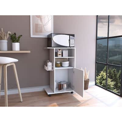 Kitchen Cart Kryot, Single Door Cabinet, Four Casters, White Finish,High quality and durable