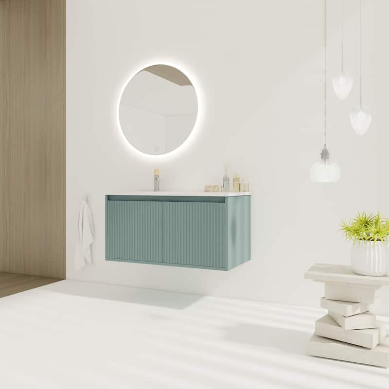 36" Floating Bathroom Vanity with Drop-Shaped Resin Sink