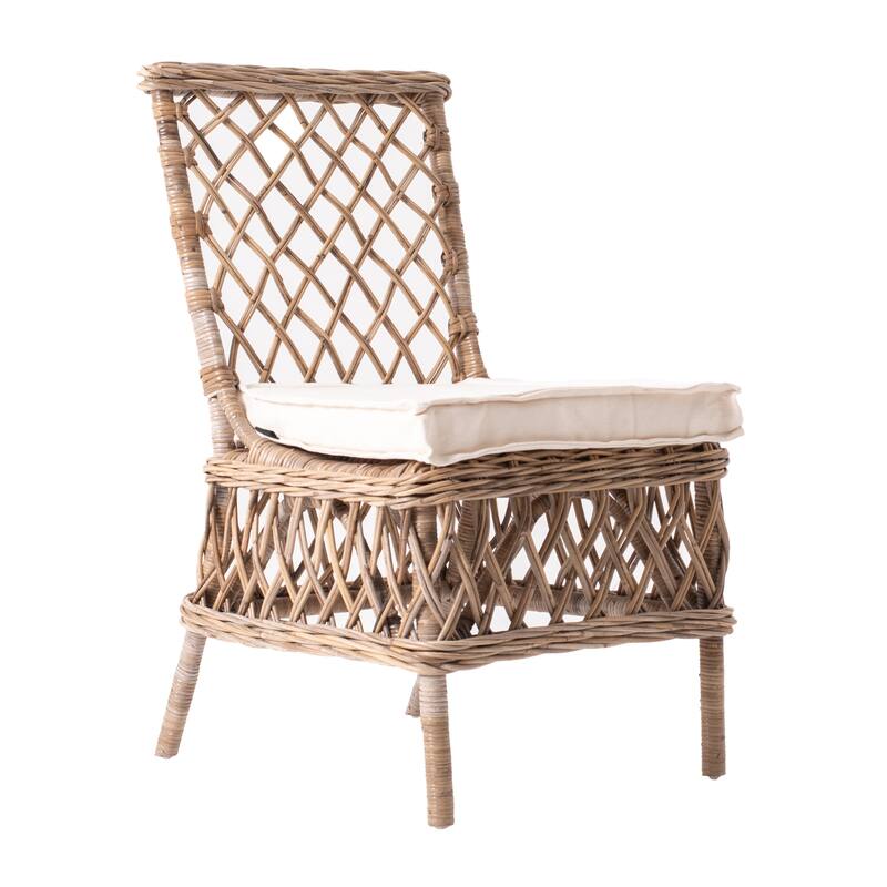 HomeRoots Set of Two Cream And Natural Rattan Cross Back Dining Parsons Chairs