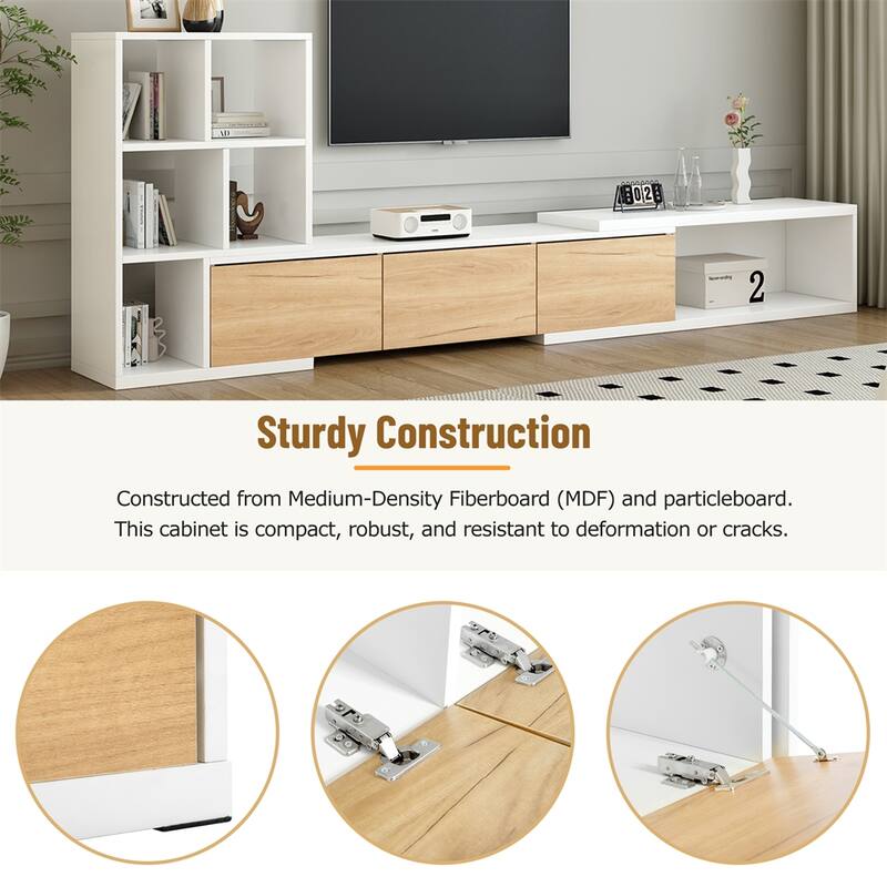 Extendable TV Stand with 3 Tier Bookshelves