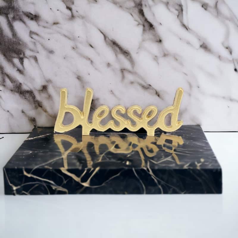 Roven Gold Cast Iron Calligraphic Blessed Table Decor