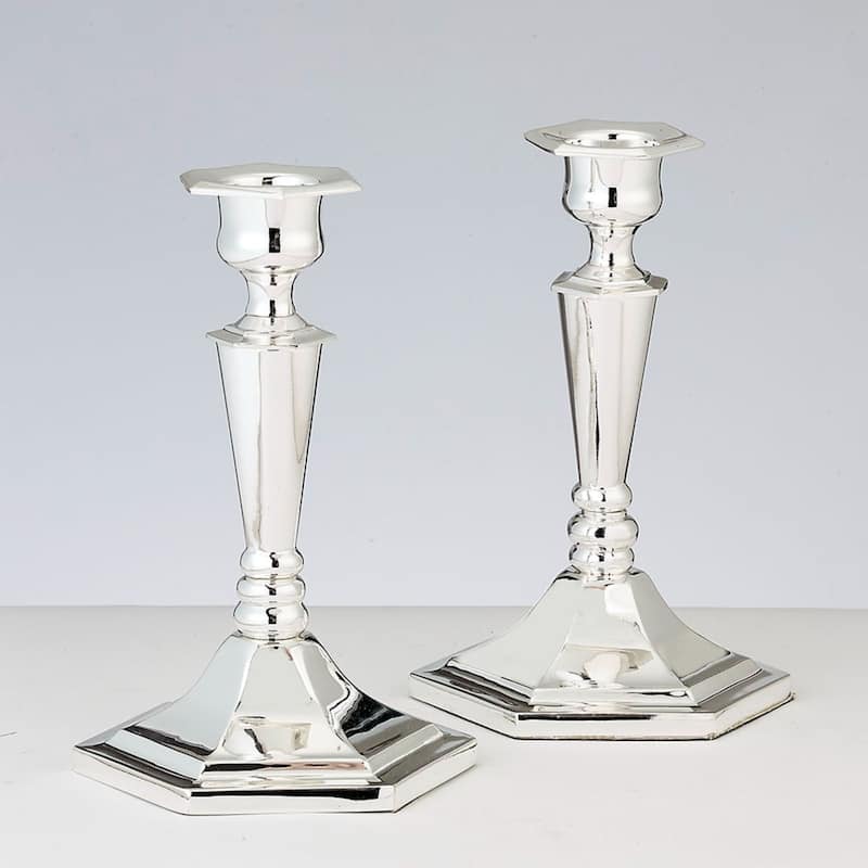 Set of 2 Silver Shabbat Tabletop Candlesticks 6"