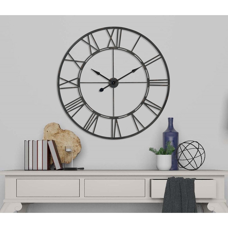 UTOPIA ALLEY Oversized Roman Round Wall Clock - Large Wall Clock, Roman Numeral Wall Clock, Decorative Wall Clock 43.5"D