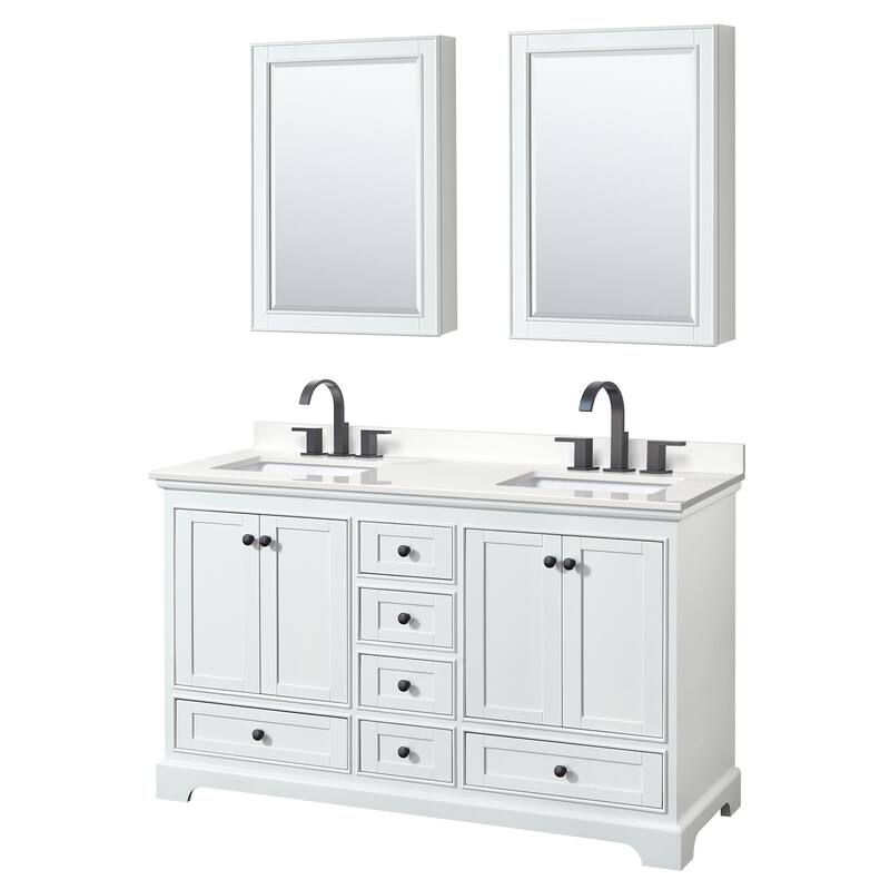 Wyndham Collection WCS202060D-QTZ-US3MED Deborah 60" Free Standing - White / White Quartz Top / Matte Black Hardware