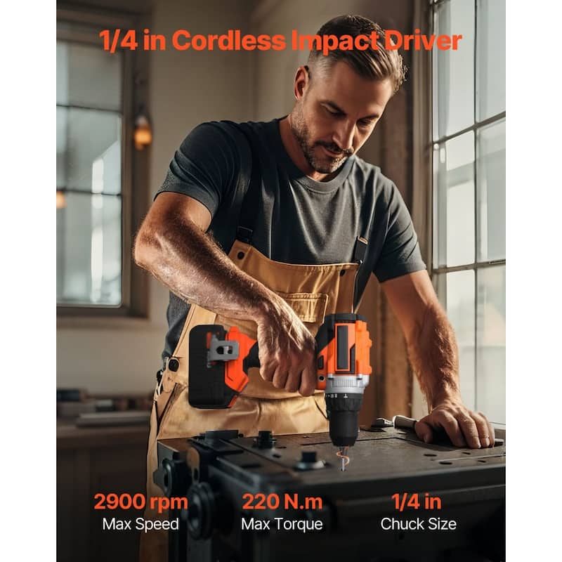 Black and Orange 20V Brushless 2 Tool Impact Drill and Impact Driver Set with 4Ah Batteries - 7.9 x 3 x 10.6 in (20V)
