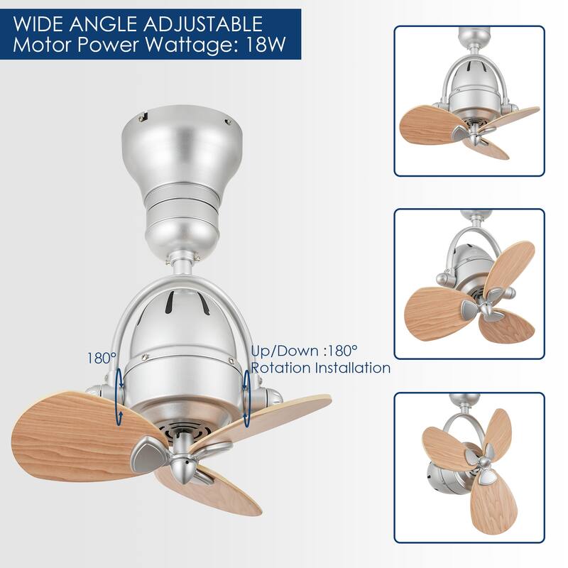 3-Blade Mid-Century Modern Solid Wood & Silver Metal Ceiling Fan with Remote for Living Room - 18.1 in. W x 18.1 in. H
