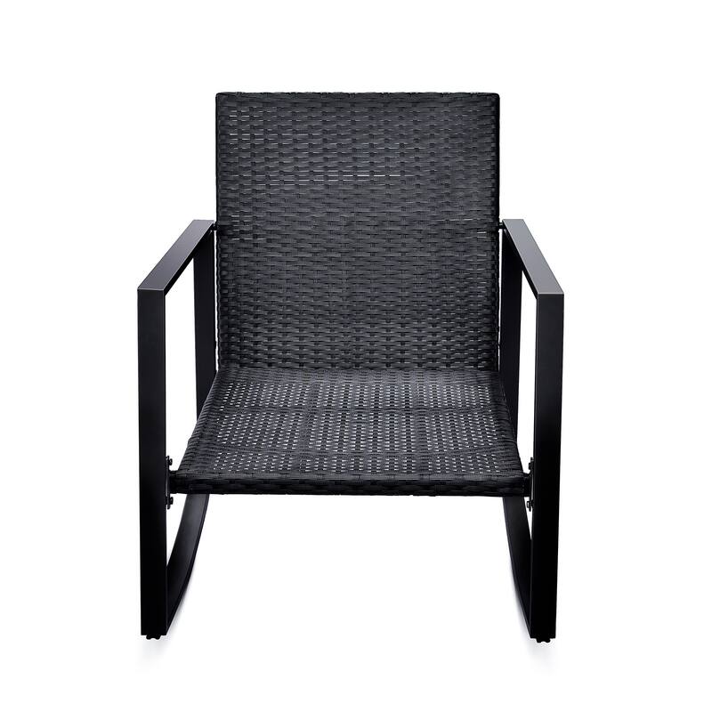 3 Pieces Patio Bistro Set Outdoor Rocking Chair w Blue Cushion for Yard Garden Poolside