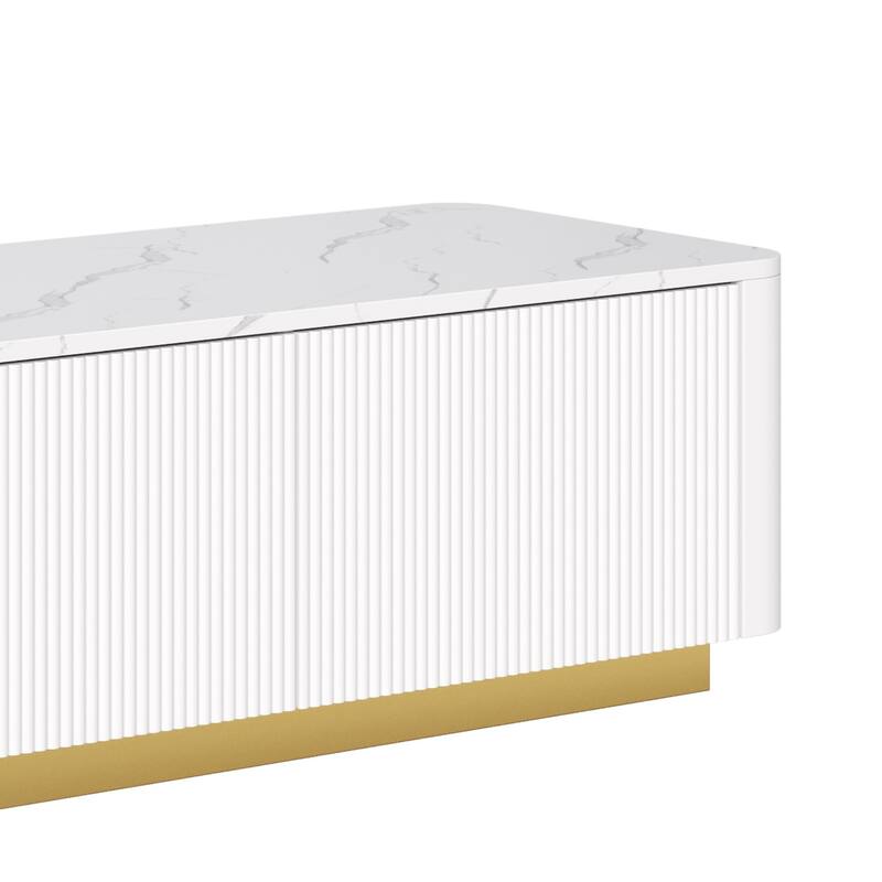 Luxury Fluted TV Stand for TVs Up to 85", White Entertainment Center Media Console Cabinet with 4 Drawers