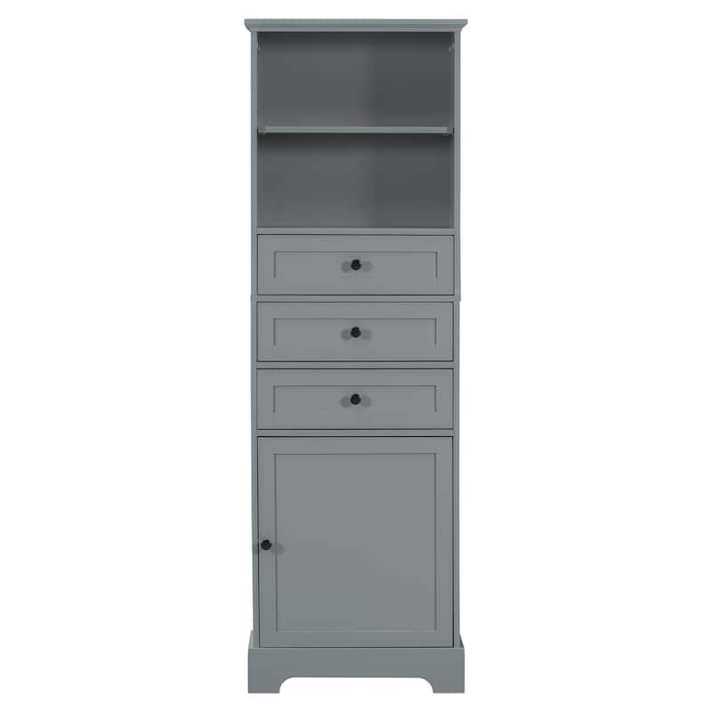 Roomfitters Tall Storage Cabinet with 3 Drawers Adjustable Shelves for Bathroom Study or Office Painted MDF Board
