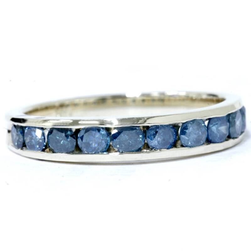 1ct Blue Diamond Channel Set Ring Yellow Gold