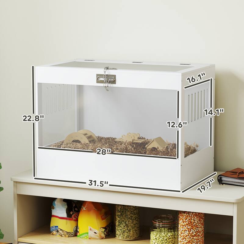 White MDF Hamster Cage with Hut, Ladder and Seesaw for Small Pets - 31.5" L x 19.7" W x 22.8" H