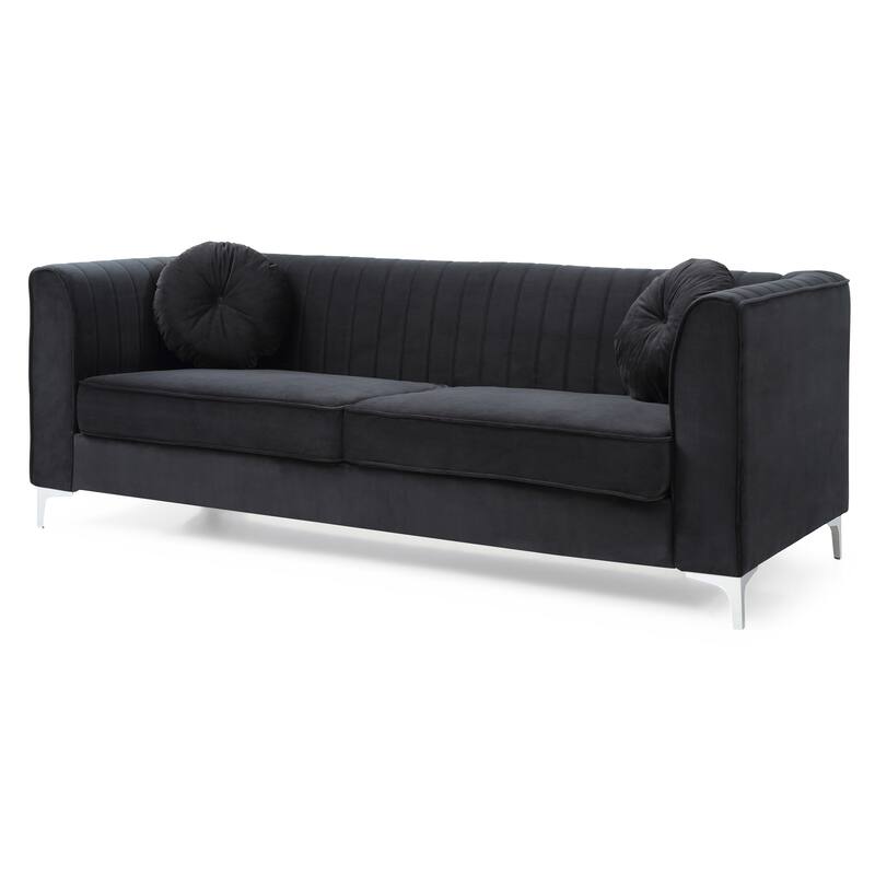 Black Velvet Sofa (87x34x32 inches) with Matching Pillows