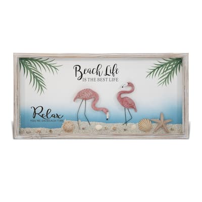 CoTa Global Handmade Driftwood Flamingo Beach Life Wall Decor - 24×11.75 Inches