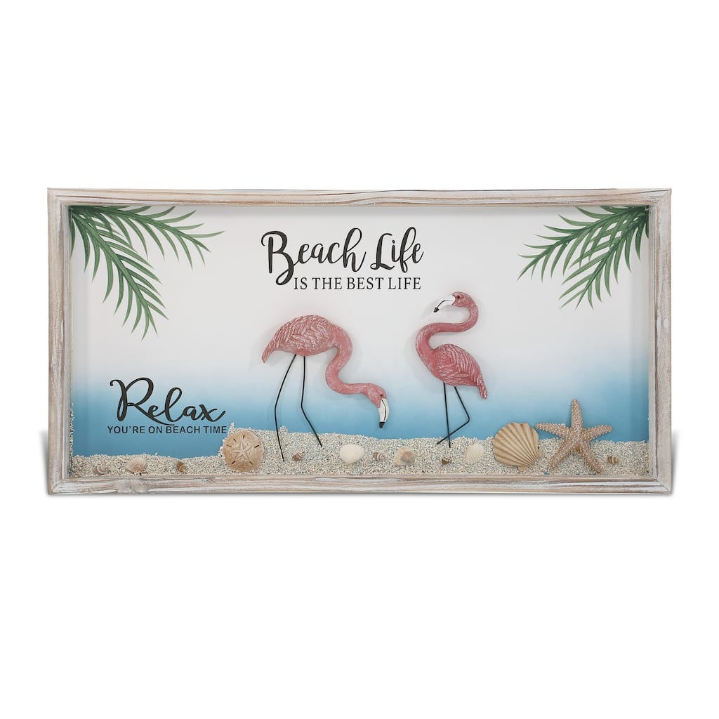 CoTa Global Handmade Driftwood Flamingo Beach Life Wall Decor - 24×11.75 Inches
