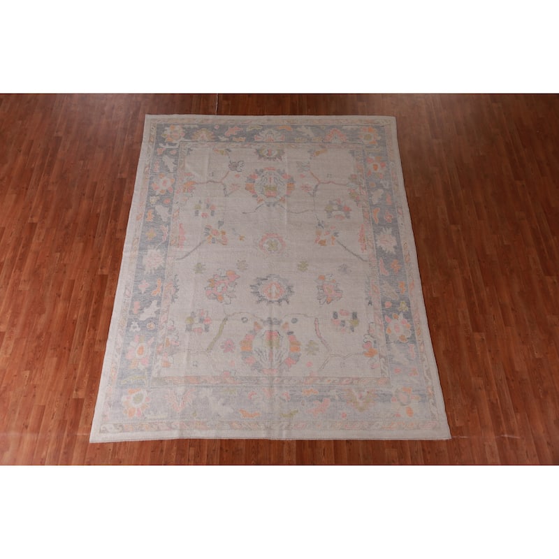 Hand Knotted Oriental 100% Wool Carpet Transitional All-Over Beige & Ivories Oushak Area Rug - 10' 1'' X 7' 10''