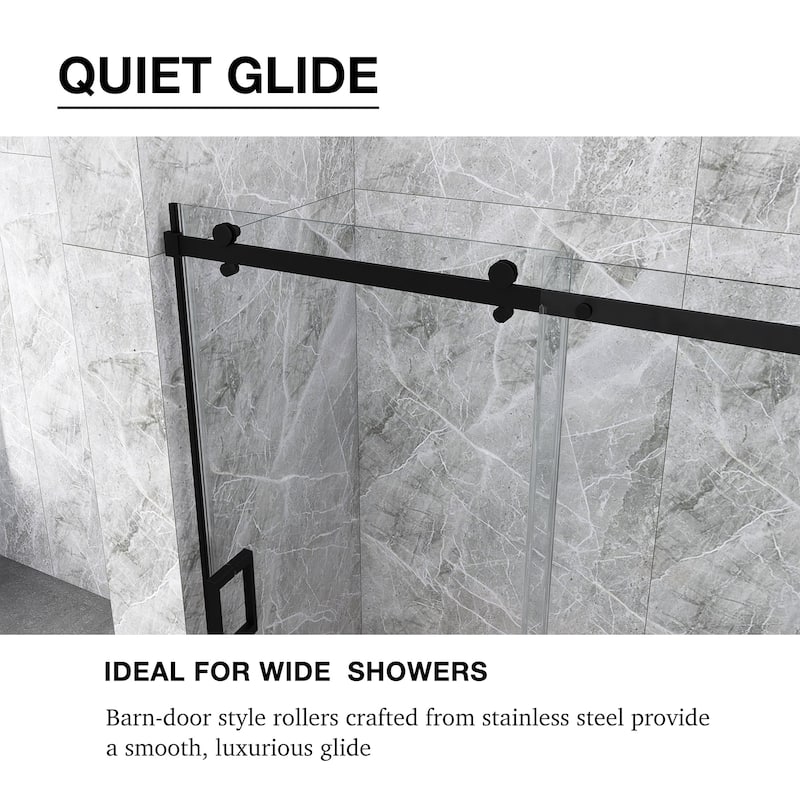 60 in. W x 74 in. H Single Sliding Frameless Shower Door with Clear Tempered Glass - 60" x 74"