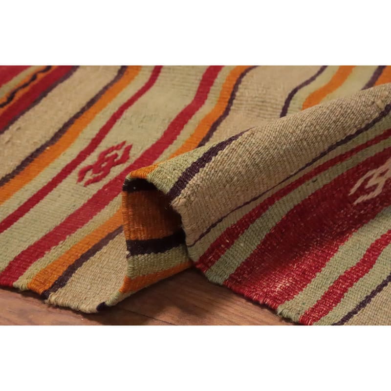Hand Woven Oriental 100% Wool Carpet Southwestern Tribal Multi-Colored Kilim Area Rug - 8' 2'' X 4' 9''