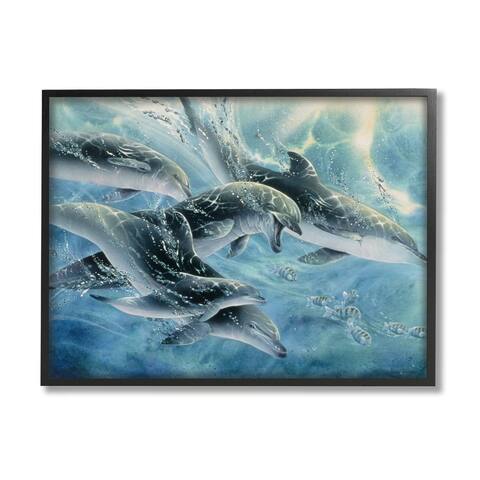 Stupell Industries Playful Passage Dolphins Swimming Framed Giclee Art by Linda Thompson