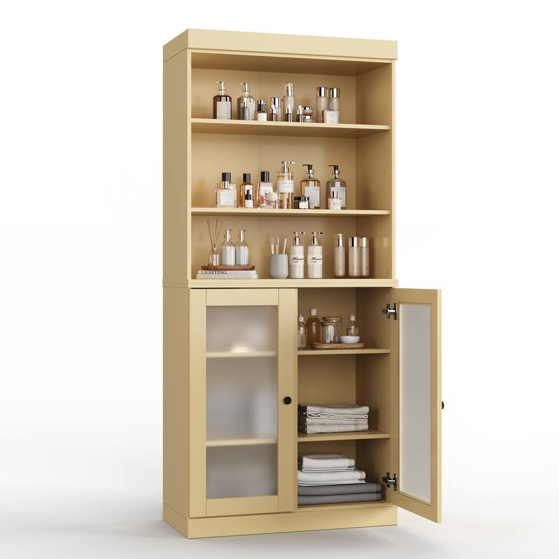 100% Solid Wood 32" Bathroom Cabinet with Optional Doors by Palace Imports - Yellow - 2 Doors Frosted Glass