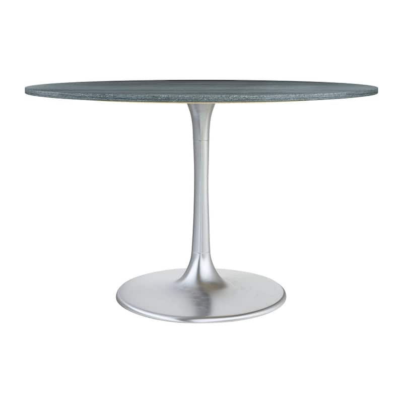 HomeRoots 48" Gray and Silver Marble and Aluminum Pedestal Base Round Top Dining Table - 48.00 in. x 29.90 in. x 48.00 in.