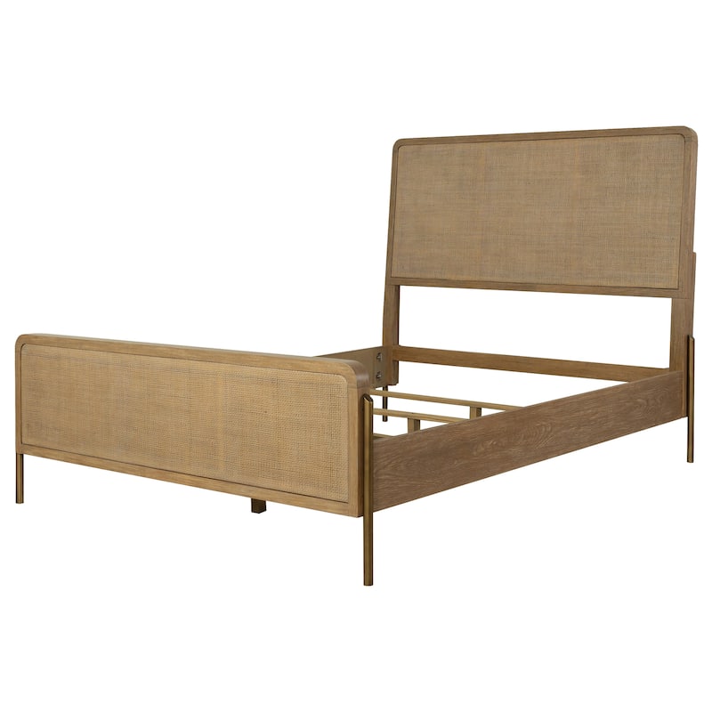 Stevie Sand Wash and Natural Cane Upholstered Panel Bed
