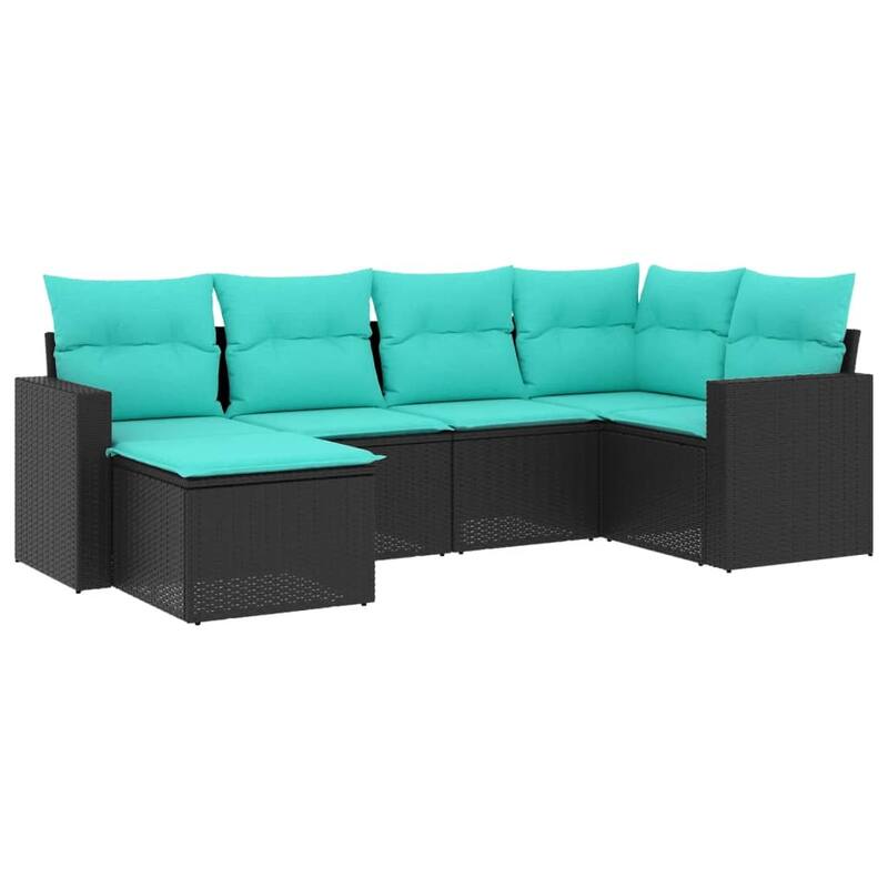 vidaXL 6/7 Piece Patio Sofa Set with Cushions Black Poly Rattan - 24.4" x 24.4" x 27.2"