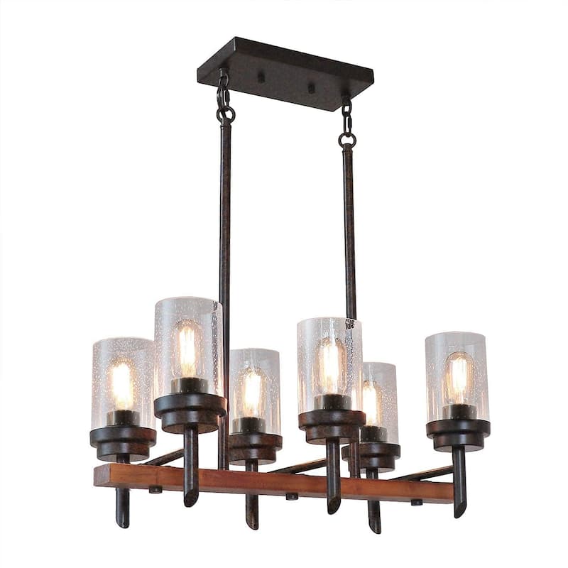 24 Inch Wide Wood Farmhouse Dinning Table Rustic Chandelier Light, Industrial Vintage Pendant Kitchen Island Lamp - N/A
