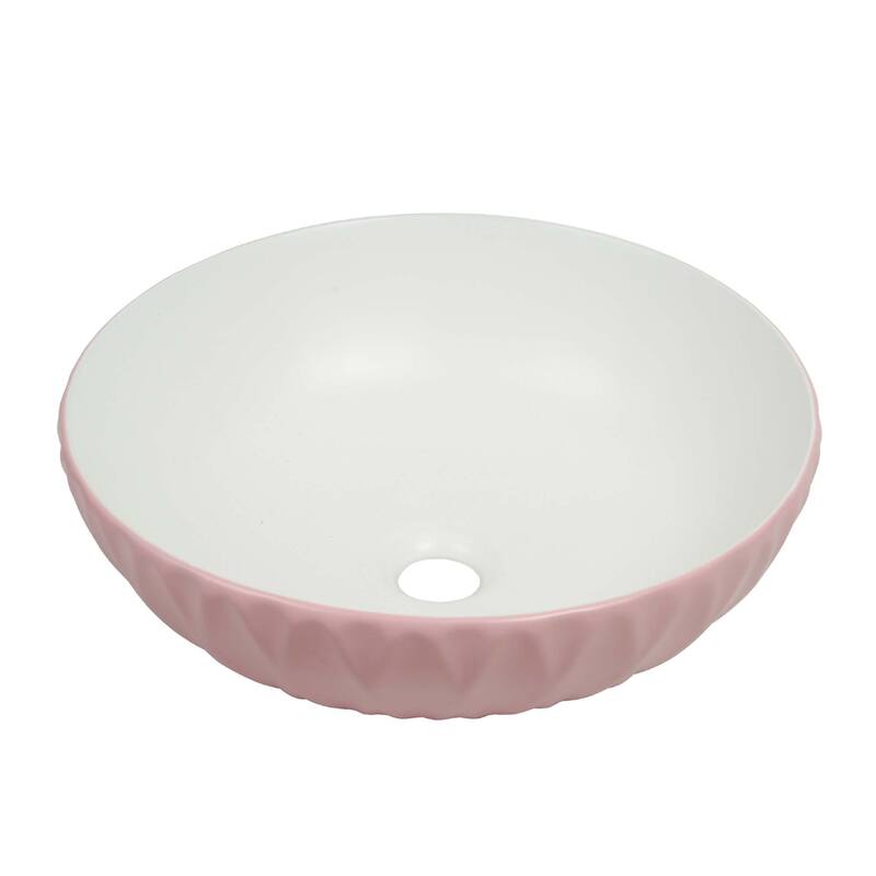 16 inch Round Ceramic Vessel Bathroom Sink - Modern Textured Bowl Design - 16" Round