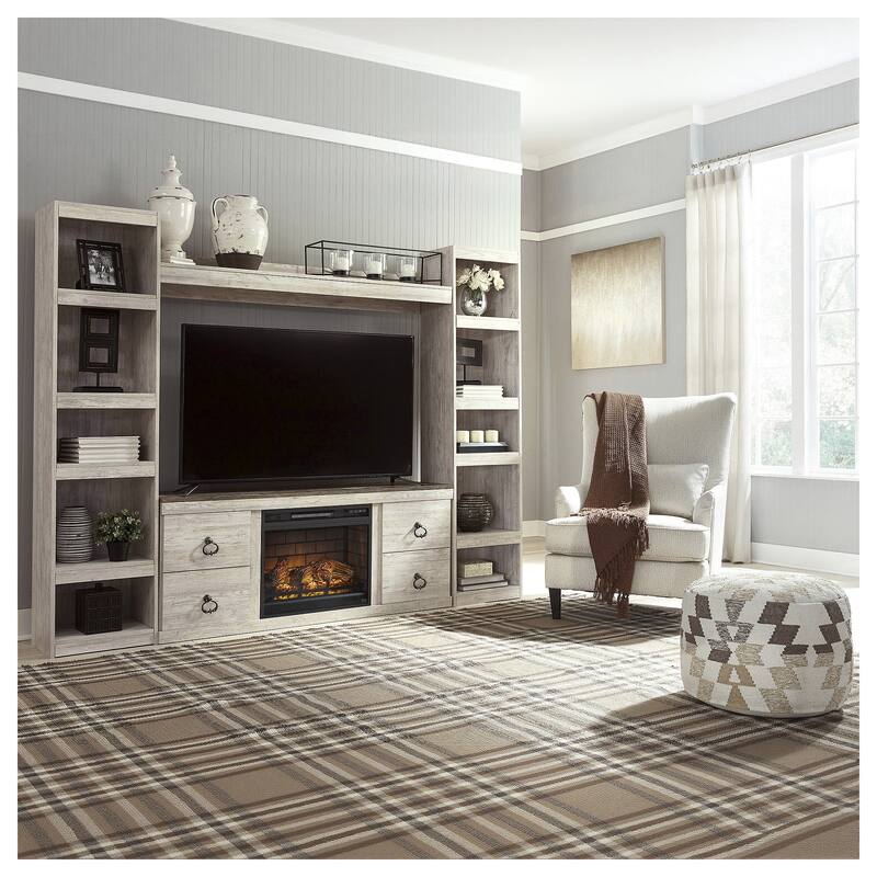 Signature Design by Ashley Willowton Whitewash 60" TV Stand for TVs up to 69" with Electric Fireplace - 60"W x 15"D x 24.5"H