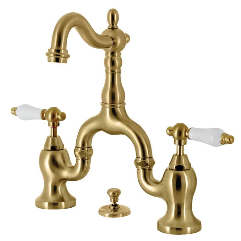 English Country Bridge Bathroom Faucet with Brass Pop-Up - Brushed Brass