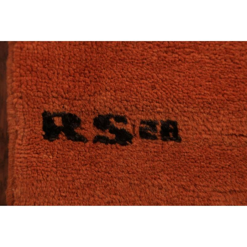 Orange Gabbeh Oriental Rug Handmade Wool Carpet - 3'5" x 4'11"