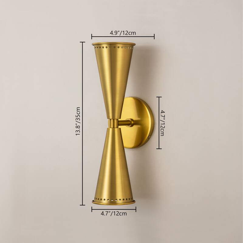2-Light Up & Down Dual Cone Dimmable Vanity Light Horn Hourglass Pinhole Wall Sconce