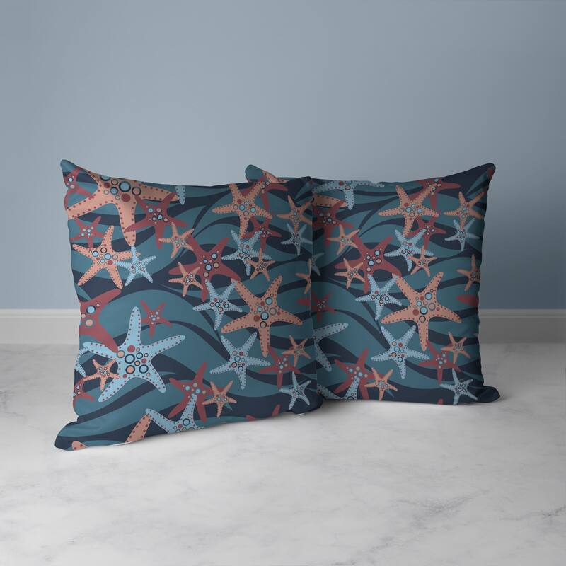 Starfish Sway Faux Suede Reversible Throw Pillow Blue and Deep