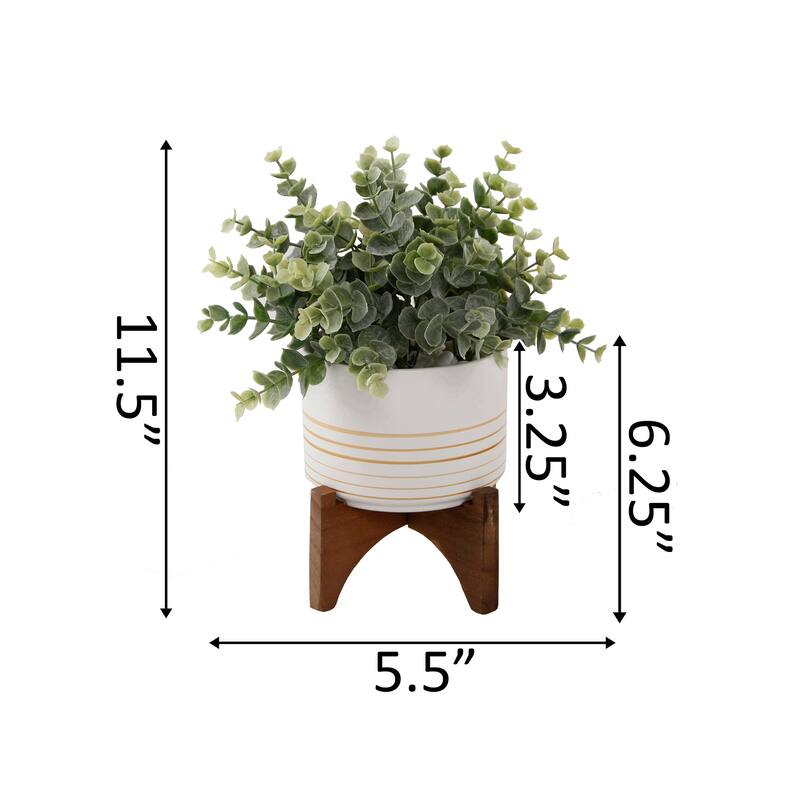 Artificial Plant Eucalyptus in 4.75" Ceramic Pot on Wood Stand - ONE-SIZE