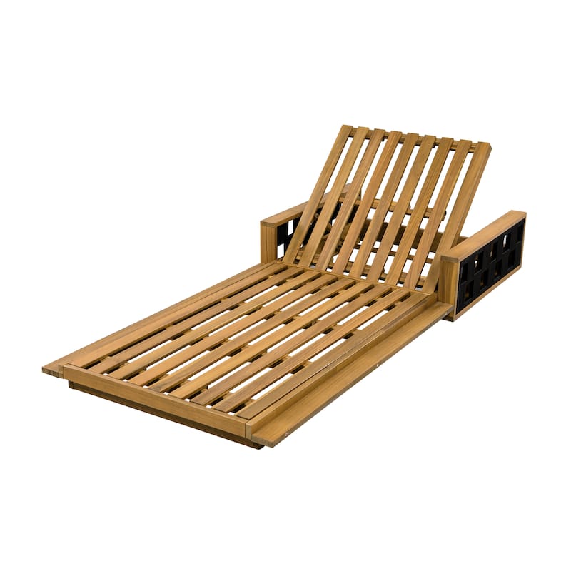 Christopher Knight Home Kaelen Patio Acacia Wood Adjustable Chaise Lounge - Teak + Black