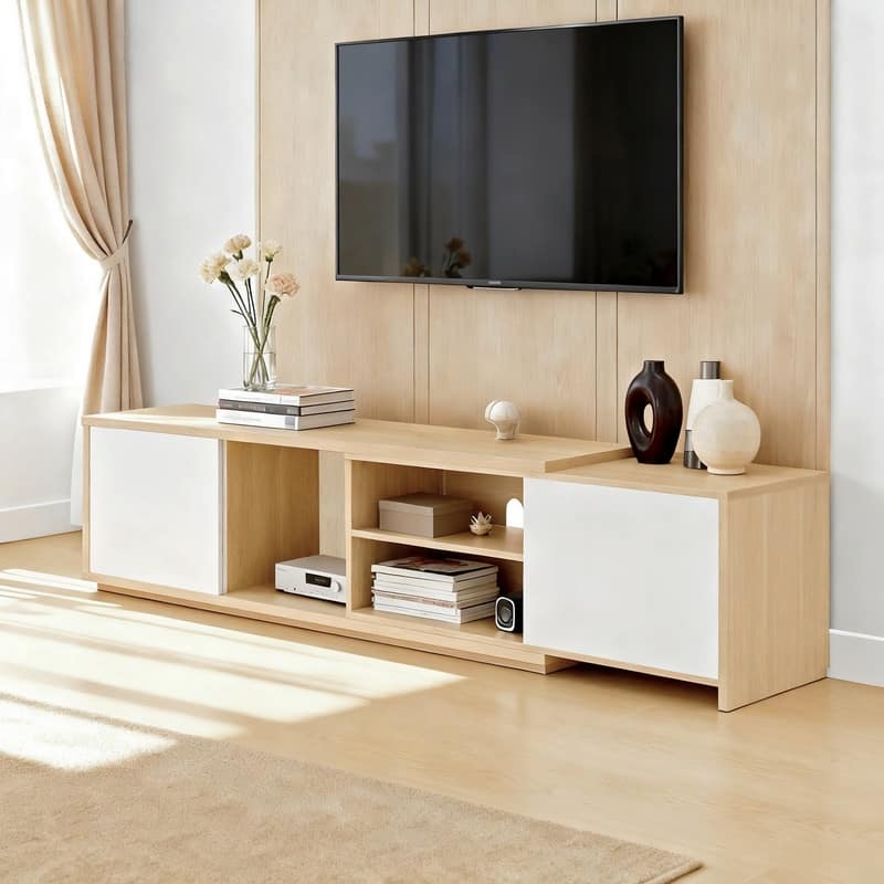 Spruce & Spring 62''-86'' Expandable TV Stand Media Console Entertainment Center - White