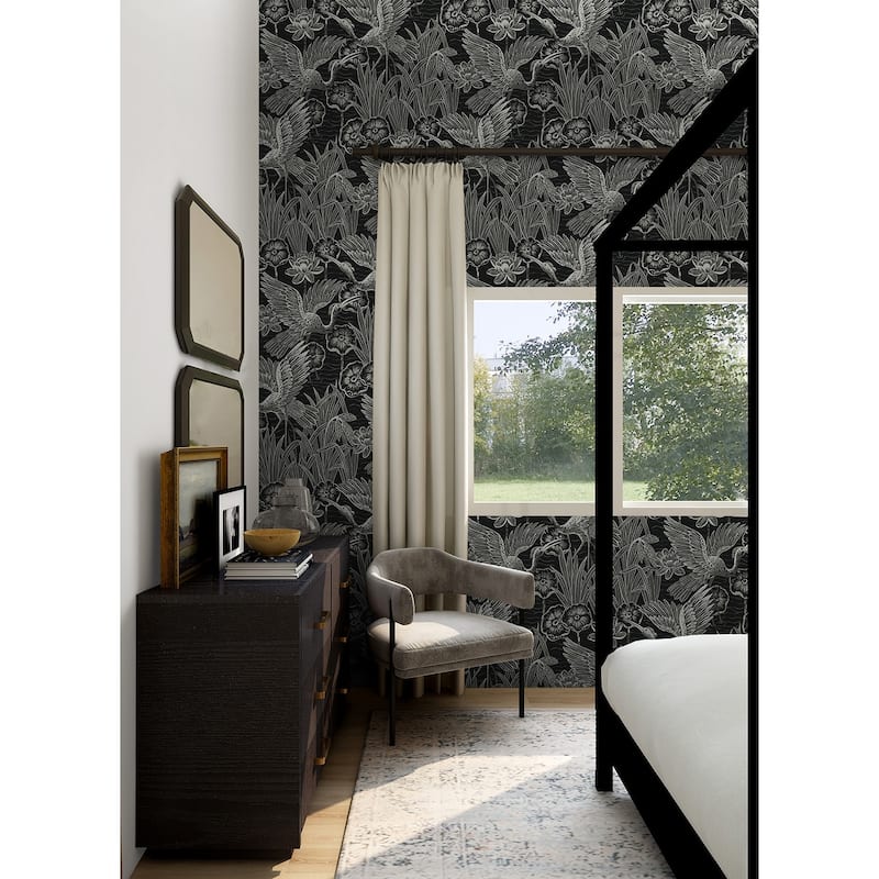 Seabrook Designs Marsh Cranes Nonwoven Unpasted Wallpaper