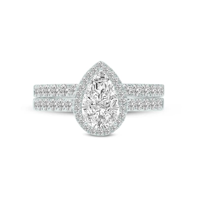 Marquee 1 1/2 Carat TW Center Pear Shape Lab Grown Diamond Halo Bridal Set in 14Karat White Gold