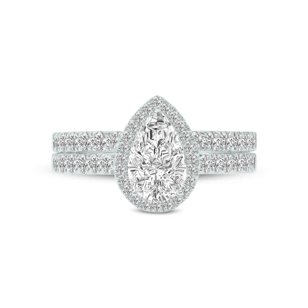 Marquee 1 1/2 Carat TW Center Pear Shape Lab Grown Diamond Halo Bridal Set in 14Karat White Gold