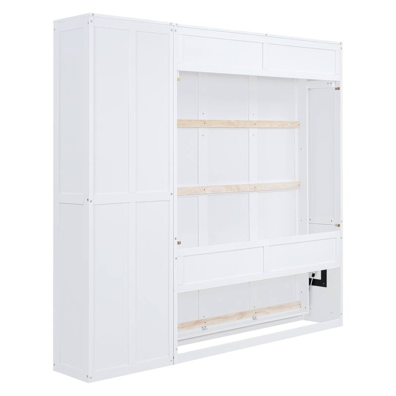 Space Saving Murphy Bed Wall Bed with 5 Layer Storage Shelves, Wood Foldable Platform Bed Frame, No Box Spring Needed