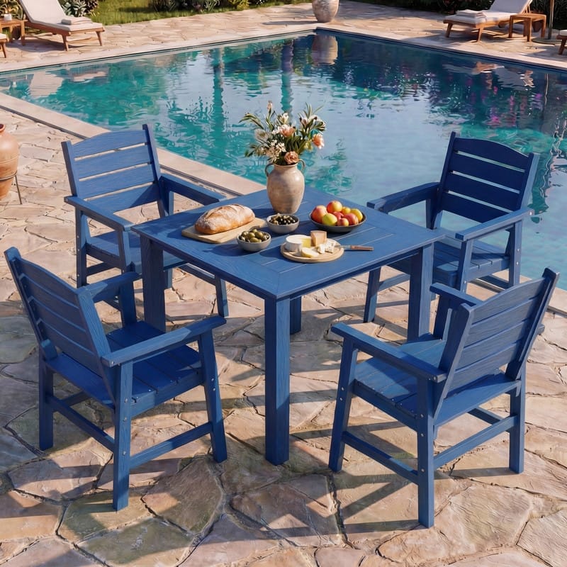 WINSOON 5-Piece HIPS All Weather Outdoor Patio Dining Sets,1-Table 4-Chairs - Navy