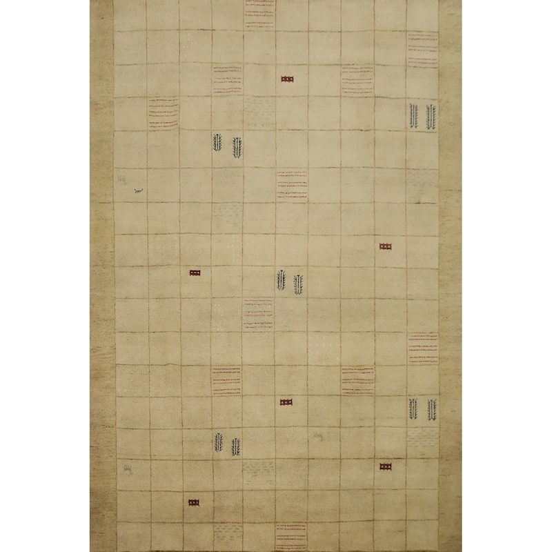 Hand Knotted Oriental 100% Wool Carpet Modern Geometric Beige & Ivories Gabbeh Area Rug - 10' 2'' X 8' 4''