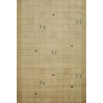 Hand Knotted Oriental 100% Wool Carpet Modern Geometric Beige & Ivories Gabbeh Area Rug - 10' 2'' X 8' 4''