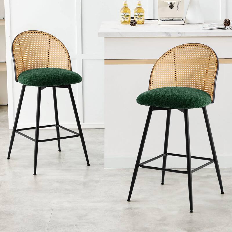 26-Inch Swivel Counter Height Bar Stools with Rattan Back - 36"H x 18.5"W x 19.7"D