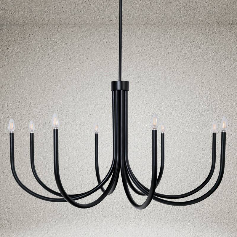 Modern Black 8 Light Chandelier Large Candle Lighting for Dining Room - Matte Black - W44.1"xH25.2"